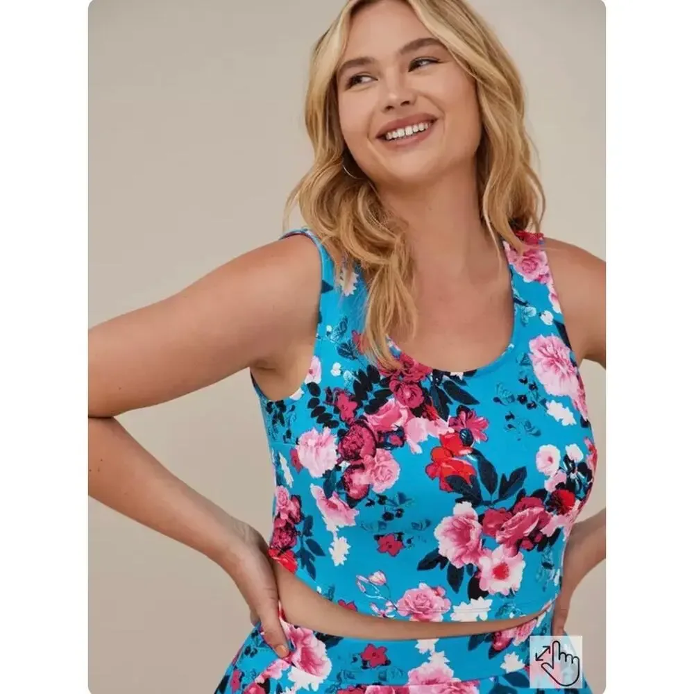 TORRID Mini Scuba Skater Set Women's Plus Size 2 Top Skirt $76 Floral Blue 2X - Picture 11 of 11